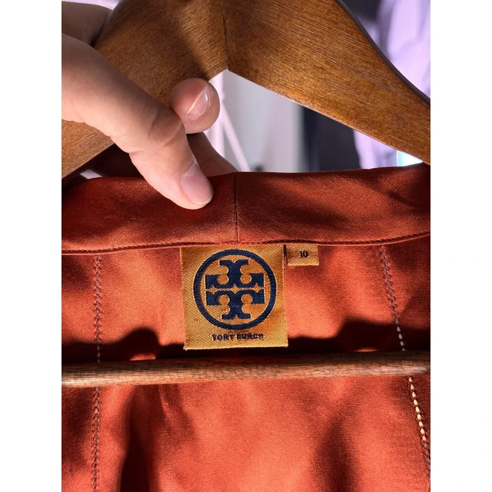 Tory‎ Burch Silk Blouse Womens 10 Orange Sleeveless V-Neck Seam Detail Designer